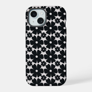 Minimalist black & white daisy pattern iPhone 15 case