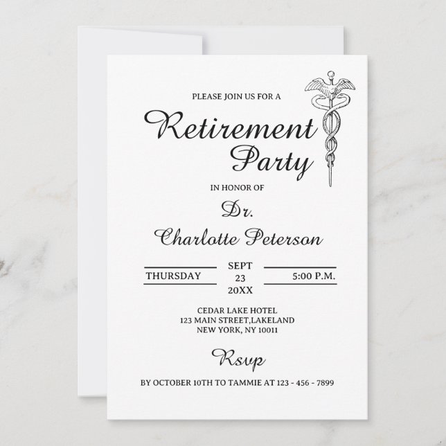 Minimalist Black & White Doctor Retirement Party I Invitation (Front)