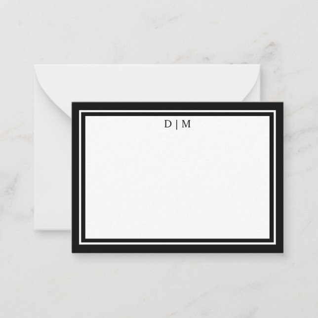 Minimalist Black & White Double Border Monogram  Card (Front)