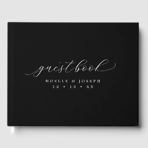 Minimalist Black & White Elegant Script Wedding Guest Book