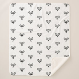 Minimalist Black & White Elegant Tennis Rackets  Sherpa Blanket