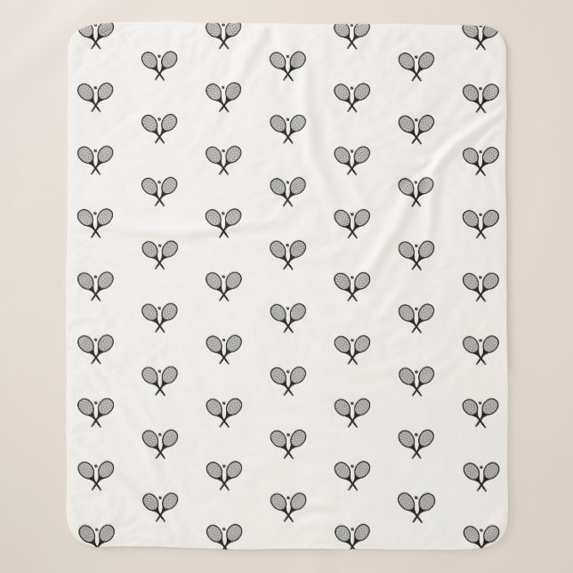 Minimalist Black & White Elegant Tennis Rackets  Sherpa Blanket (Front)