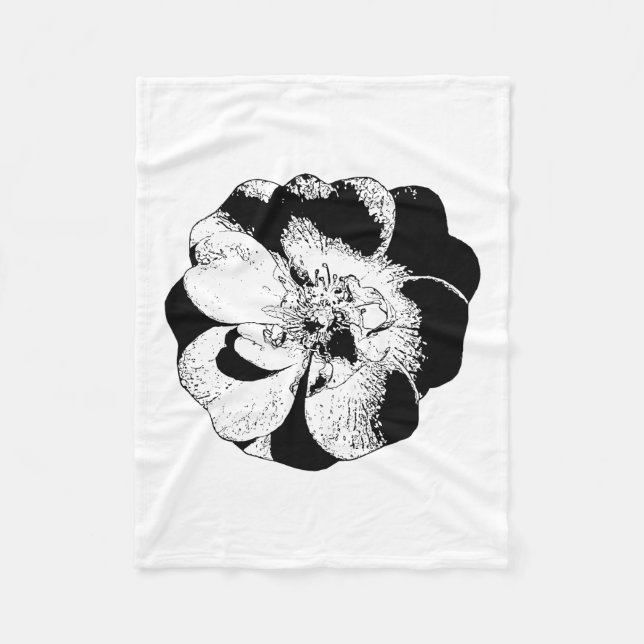 Minimalist Black & White Floral Fleece Blanket (Front)