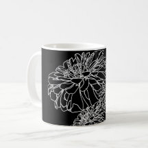 Minimalist black white floral line drawing