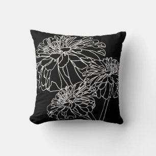 Minimalist black white floral line drawing throw pillow