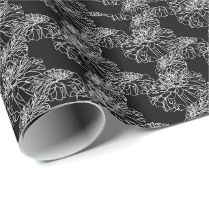 Minimalist black white floral line drawing wrapping paper