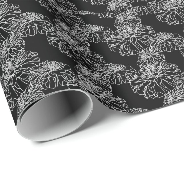 Minimalist black white floral line drawing  wrapping paper (Roll Corner)