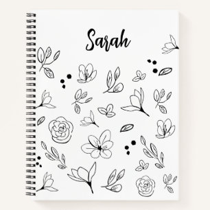 Minimalist black white floral simple Personalized Notebook