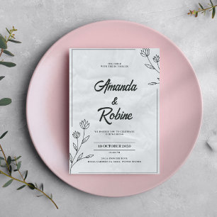 Minimalist Black & White Floral Wedding Invitation