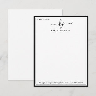 Minimalist Black White From The Desk Of Note Card