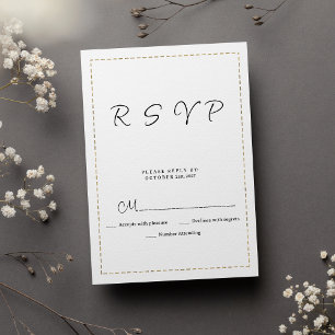 Minimalist black white gold dashed line RSVP Card