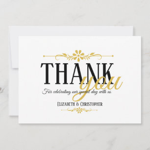 Minimalist Black White Gold Wedding Thank You Card