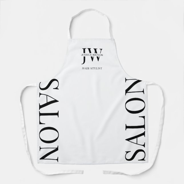 Minimalist Black & White Hair Salon Name Monogram Apron (Front)