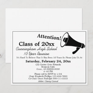 Minimalist Black White High School Class Reunion Invitation