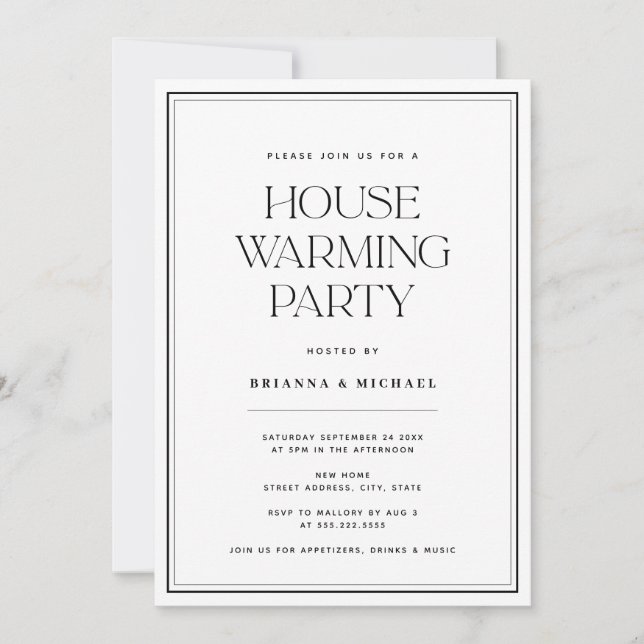 Minimalist Black & White Housewarming Party Invitation (Front)