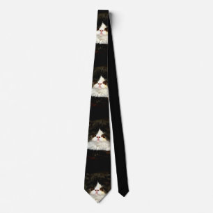 Minimalist Black White Kitten Tie