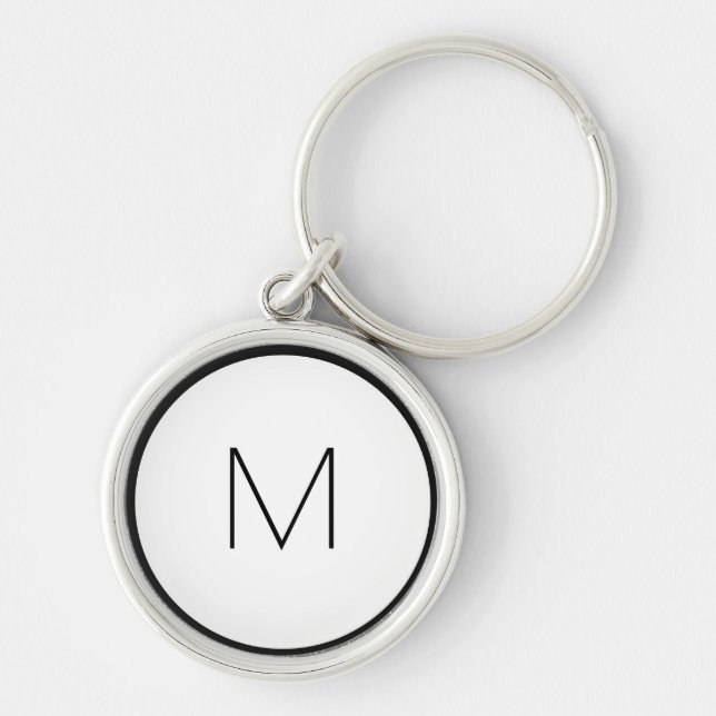 Minimalist Black White Letter Monogram Modern Keychain (Front)