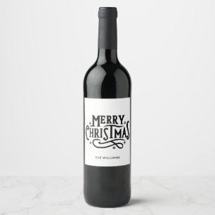 Minimalist Black & White Merry Christmas Wine Label