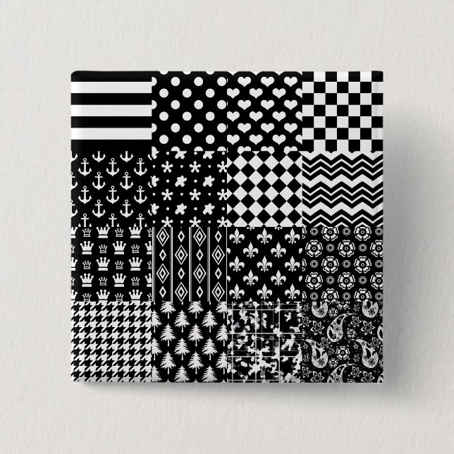 Minimalist Black White Mixed Pattern Style  2 Inch Square Button (Front)