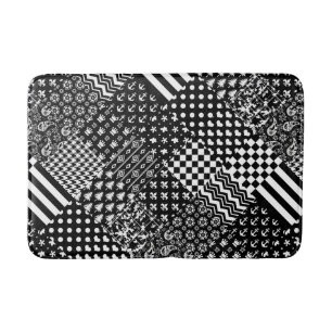 Minimalist Black White Mixed Pattern Style Bath Mat