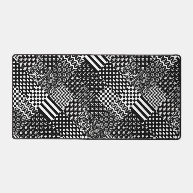 Minimalist Black White Mixed Pattern Style  Desk Mat (Front)