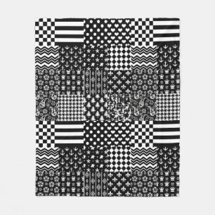 Minimalist Black White Mixed Pattern Style  Fleece Blanket