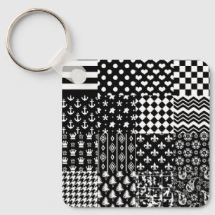 Minimalist Black White Mixed Pattern Style Keychain