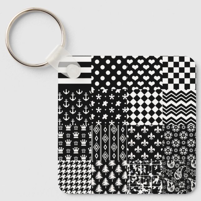 Minimalist Black White Mixed Pattern Style  Keychain (Front)