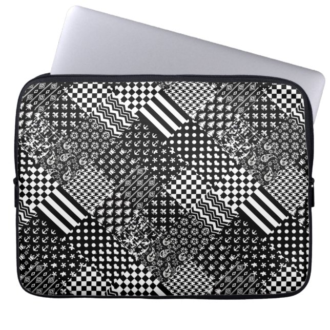 Minimalist Black White Mixed Pattern Style  Laptop Sleeve (Front)