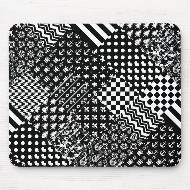 Minimalist Black White Mixed Pattern Style  Mouse Pad (Front)
