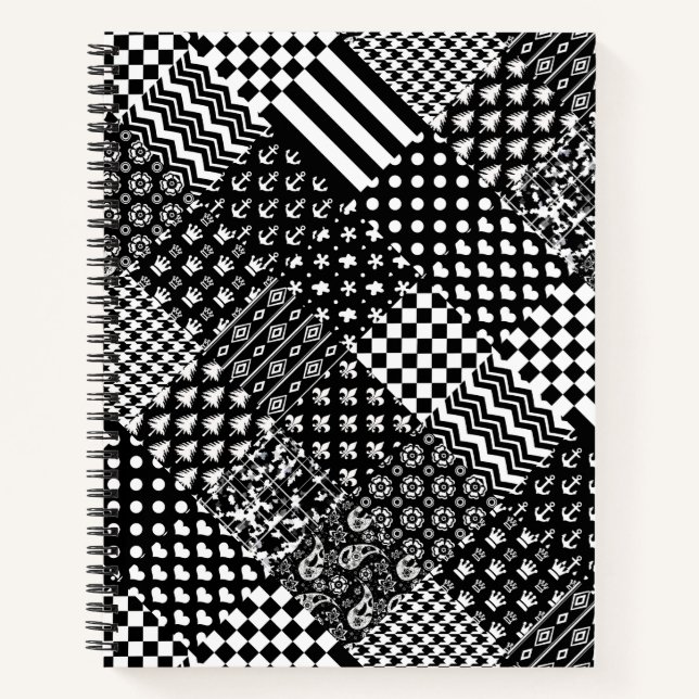 Minimalist Black White Mixed Pattern Style  Notebook (Front)