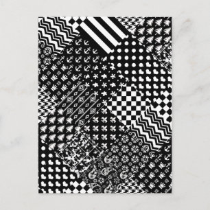 Minimalist Black White Mixed Pattern Style  Postcard