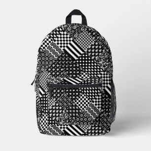 Minimalist Black White Mixed Pattern Style Printed Backpack