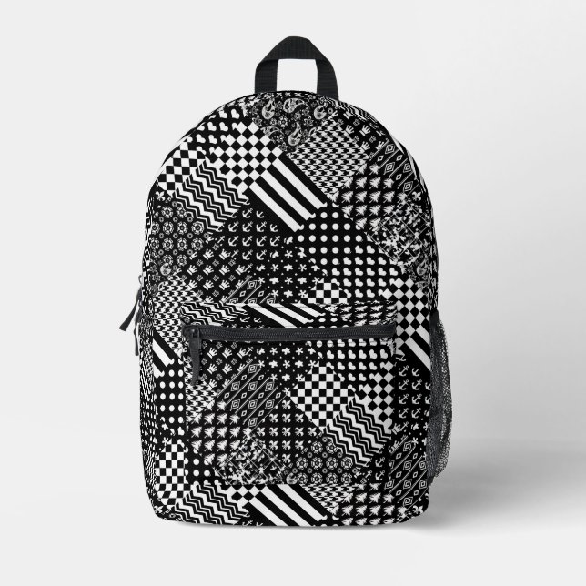 Minimalist Black White Mixed Pattern Style  Printed Backpack (Front)