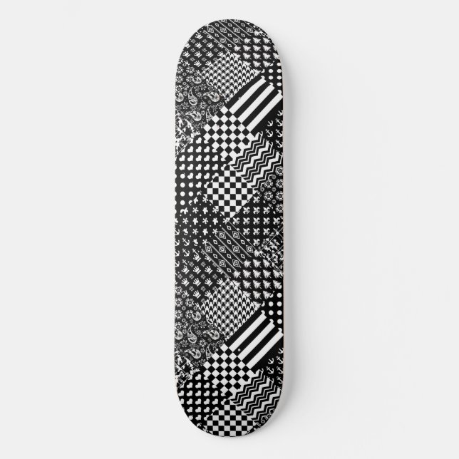 Minimalist Black White Mixed Pattern Style  Skateboard (Front)