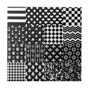 Minimalist Black White Mixed Pattern Style  Tile