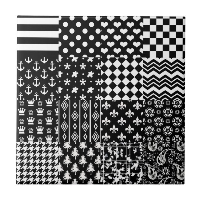Minimalist Black White Mixed Pattern Style  Tile (Front)