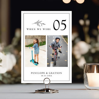 Minimalist Black & White Modern Photo Wedding Table Number