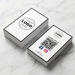 Minimalist Black White Modern QR Code Logo Business Card