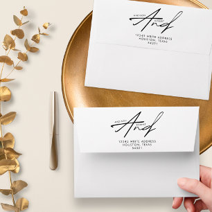 Minimalist Black White Modern Typography Wedding Envelope