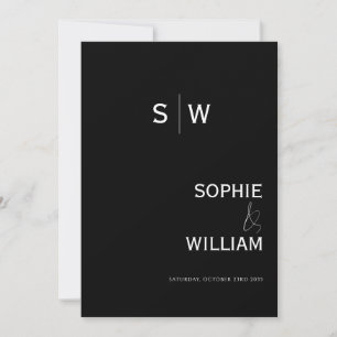 Minimalist Black White Monogram Ampersand Wedding Invitation