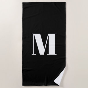 Minimalist black white monogram initial  beach towel
