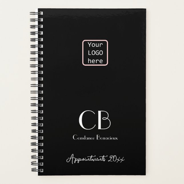 Minimalist Black White Monogram Initials LOGO 2023 Planner (Front)