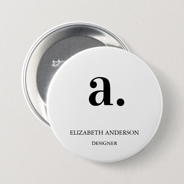 Minimalist Black White Monogram Modern Elegant 3 Inch Round Button (Front & Back)