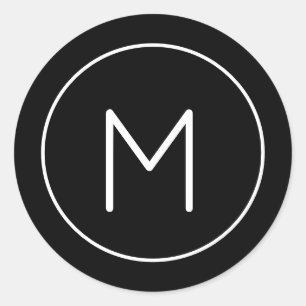  Minimalist Black & White Monogram Simple Letter Classic Round Sticker