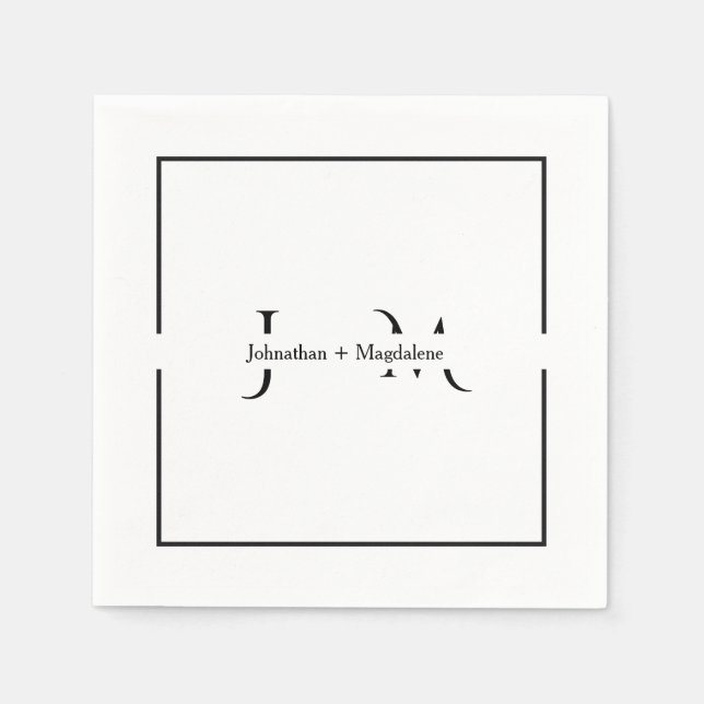 Minimalist Black & White Monogram Wedding  Napkin (Front)