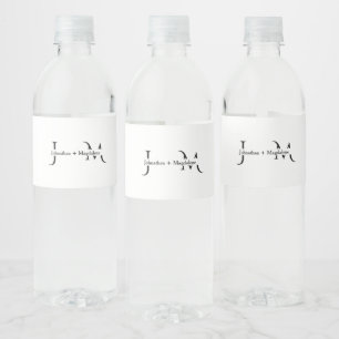 Minimalist Black & White Monogram Wedding  Water Bottle Label
