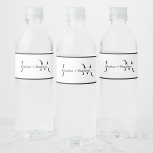 Minimalist Black & White Monogram Wedding  Water Bottle Label