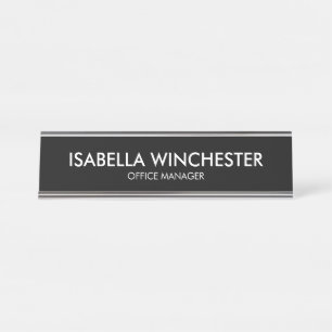 Minimalist black white name title simple elegant  desk name plate