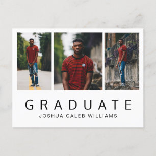 Minimalist Black White Photo Collage Graduation Announcement Postcard